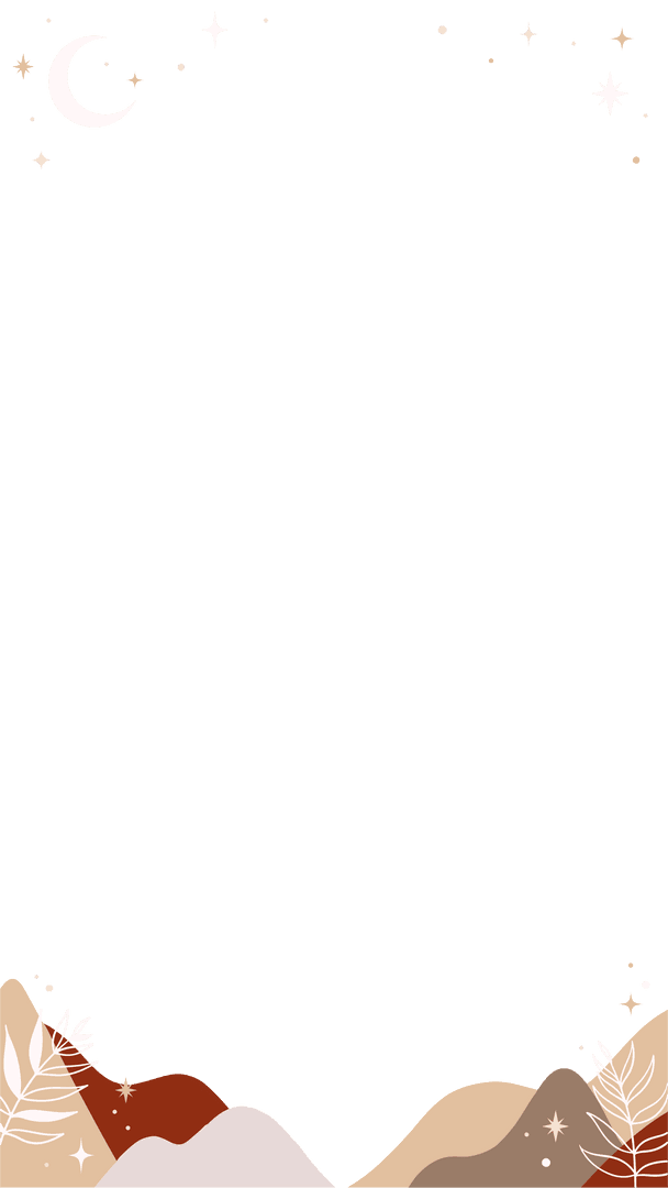 Transparent Crescent Moon and Stars Illustration Amidst Abstract Hills