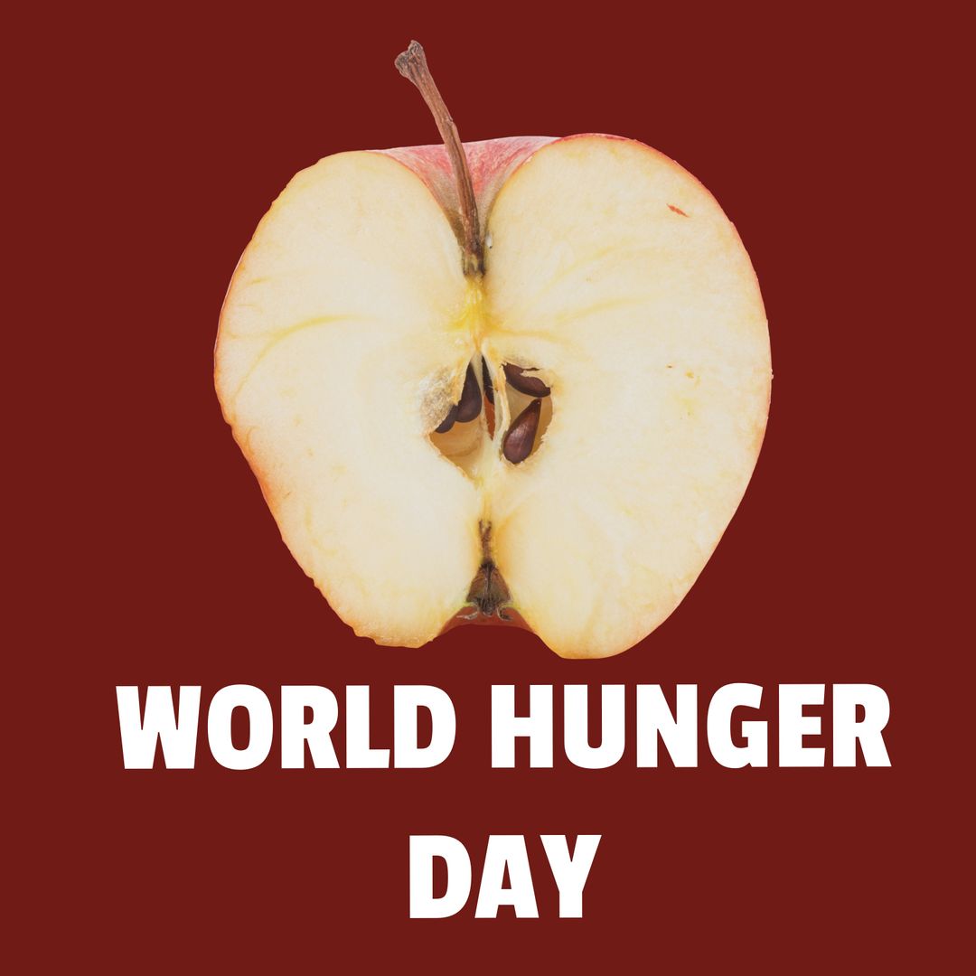 World Hunger Day Concept with Halved Apple on Brown Background