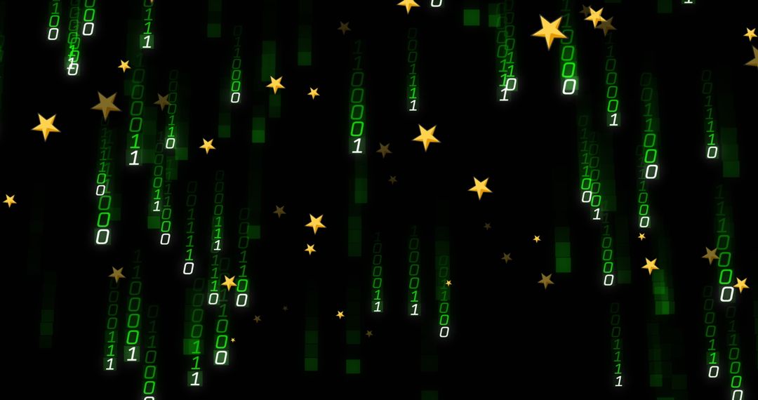 Streaming Green Binary Code with Golden Stars Overlay