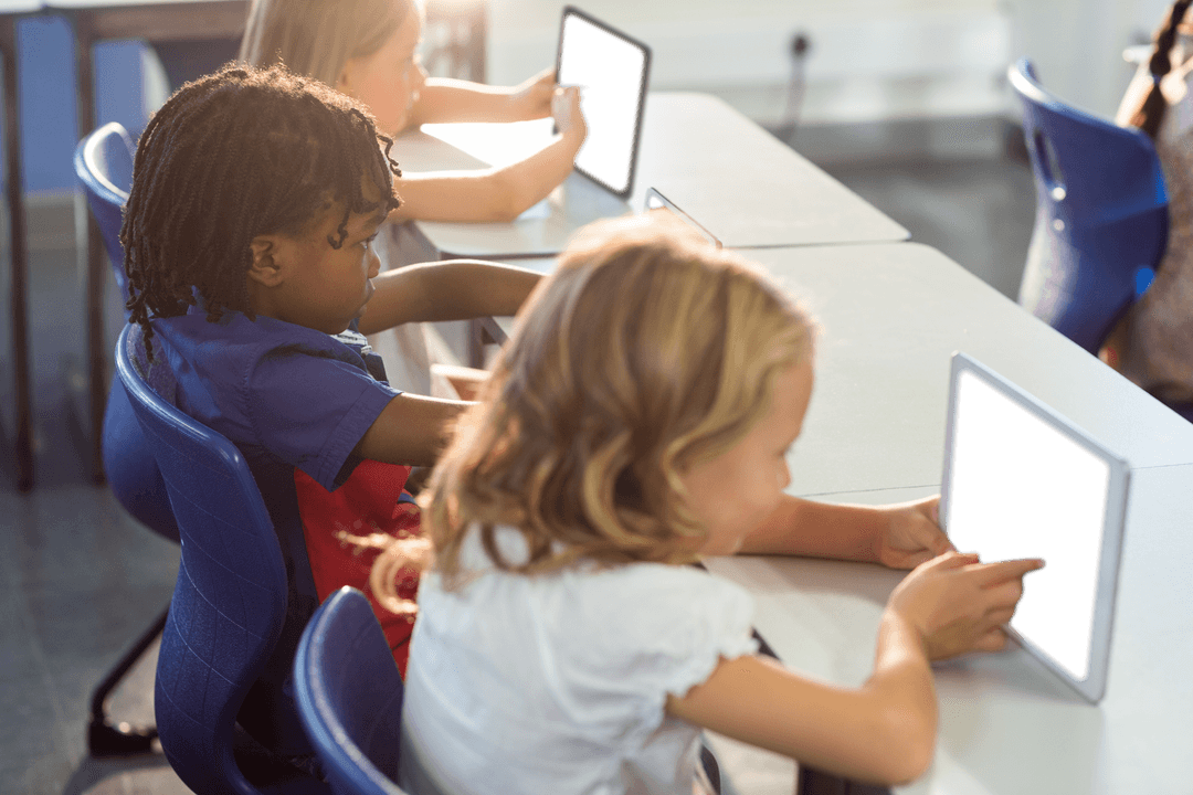 Children Using Digital Tablets in Classroom Transparent Background