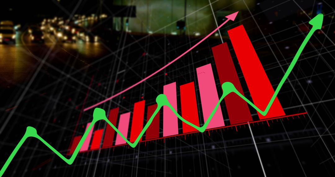 Rising Graph over Cityscape Symbolizing Global Business Growth