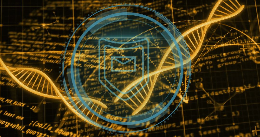 Digital Security Interface with DNA Graphic and Shield Icon