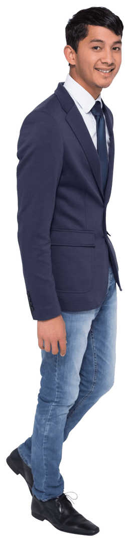 Confident Young Businessman Smiling in Casual Suit Isolated on Transparent Background