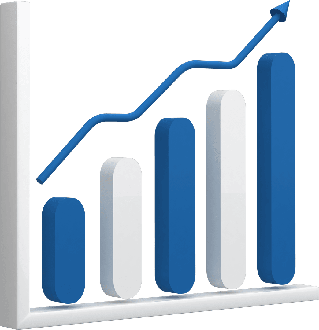 Blue and White Transparent Bars Showing Upward Trend