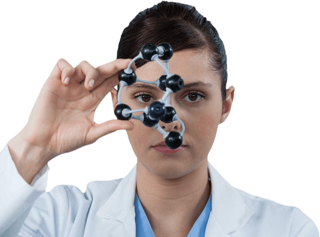 Scientist Holding Transparent Molecular Model for Analysis