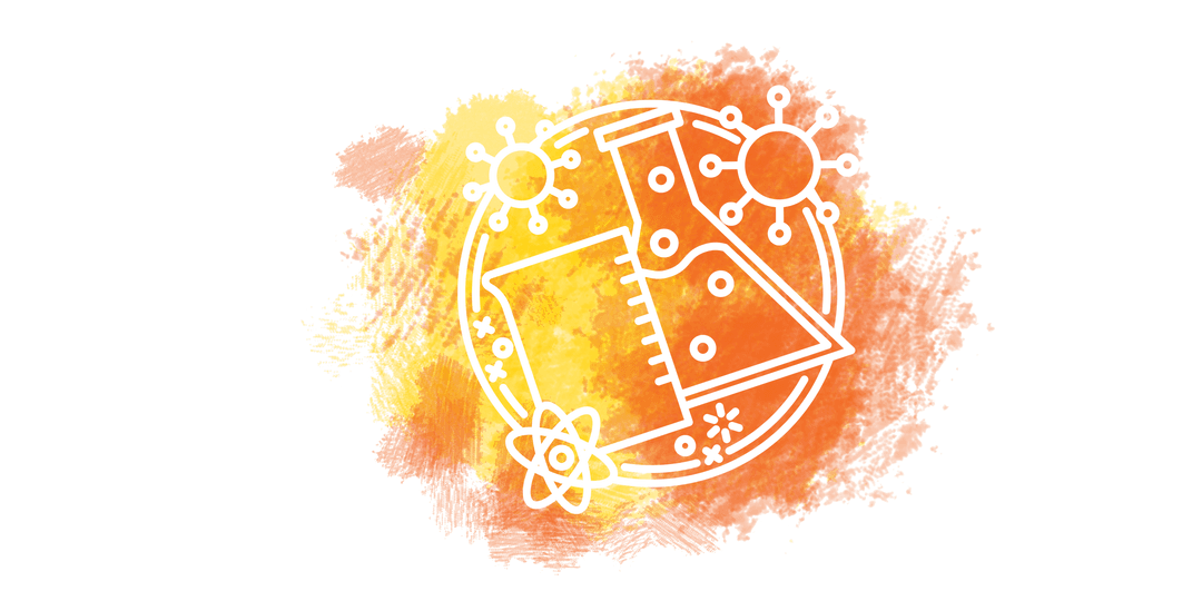 Transparent Chemical Flasks and Viruses in Modern Illustration