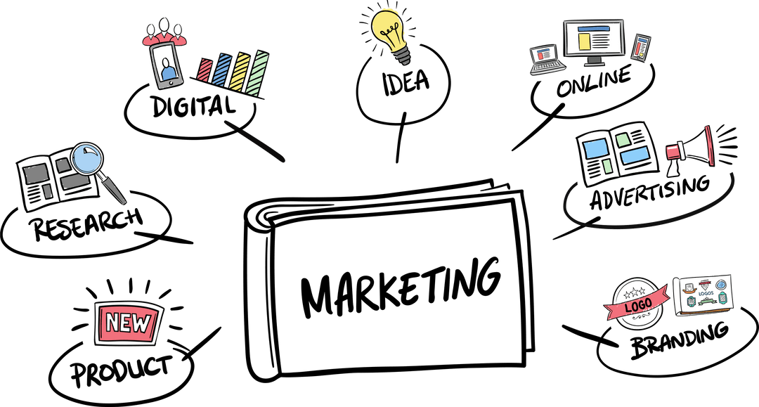 Creative Transparent Digital Marketing Concept with Doodles