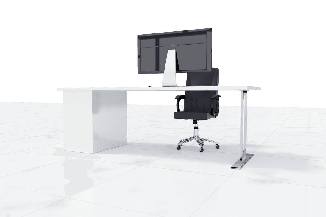 Modern Office Workspace with Transparent Monitor and Furniture