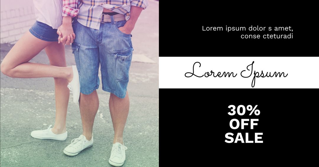 Trendy Couple Promoting Fashion Sale with Youthful Vibes