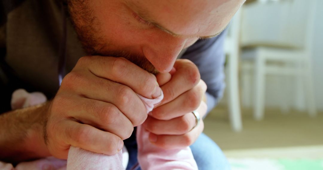 Father Kissing Baby's Feet in Heartwarming Home Setting - Free Images, Stock Photos and Pictures on Pikwizard.com