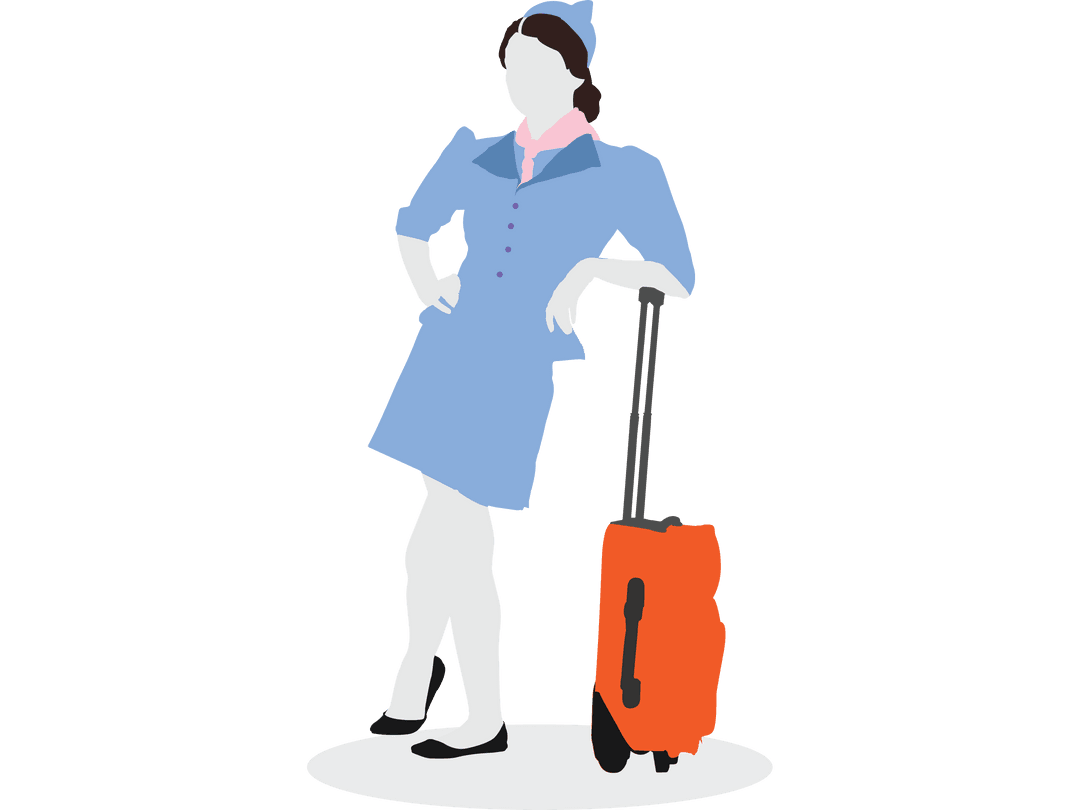 Stewardess with Luggage on Transparent Background Travel Theme