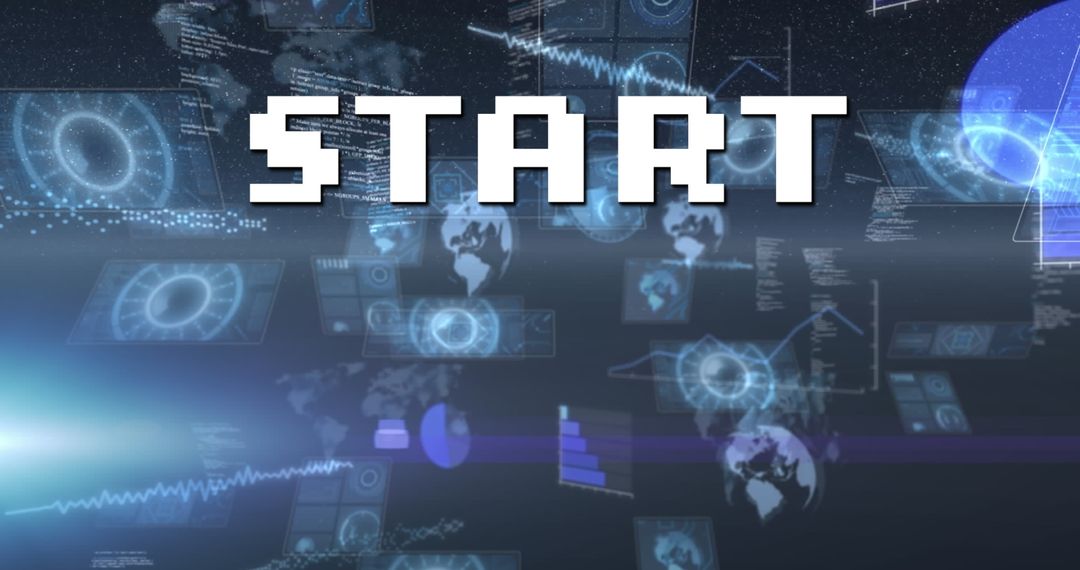 Futuristic Data Interface with START Text Overlay