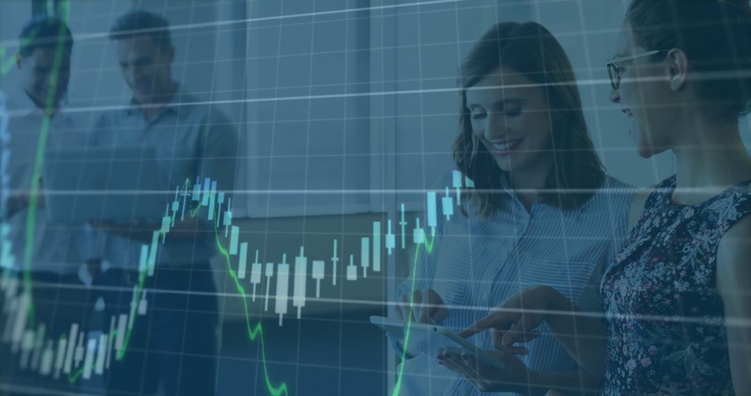 Business Team Analyzing Financial Data with Overlay Graphs