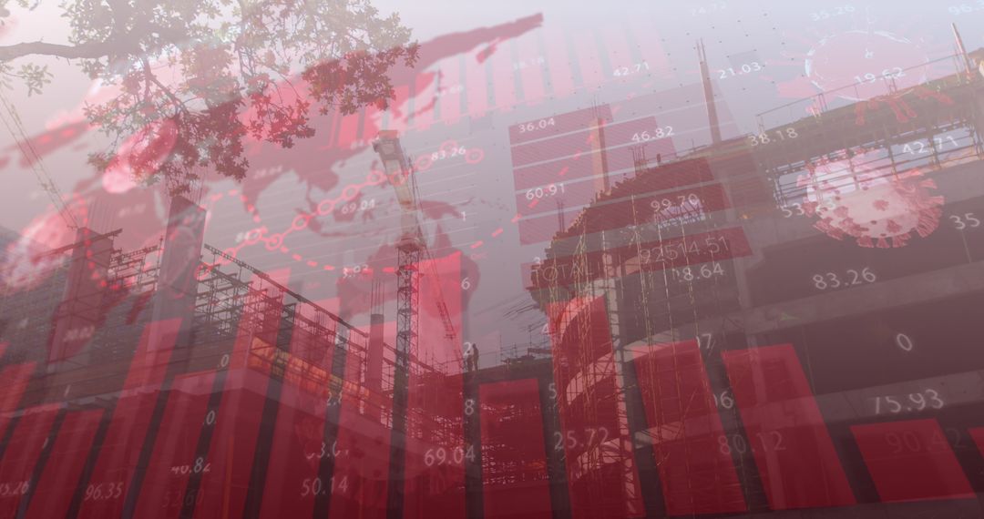 Global Financial Stats Overlap Busy Construction Scene
