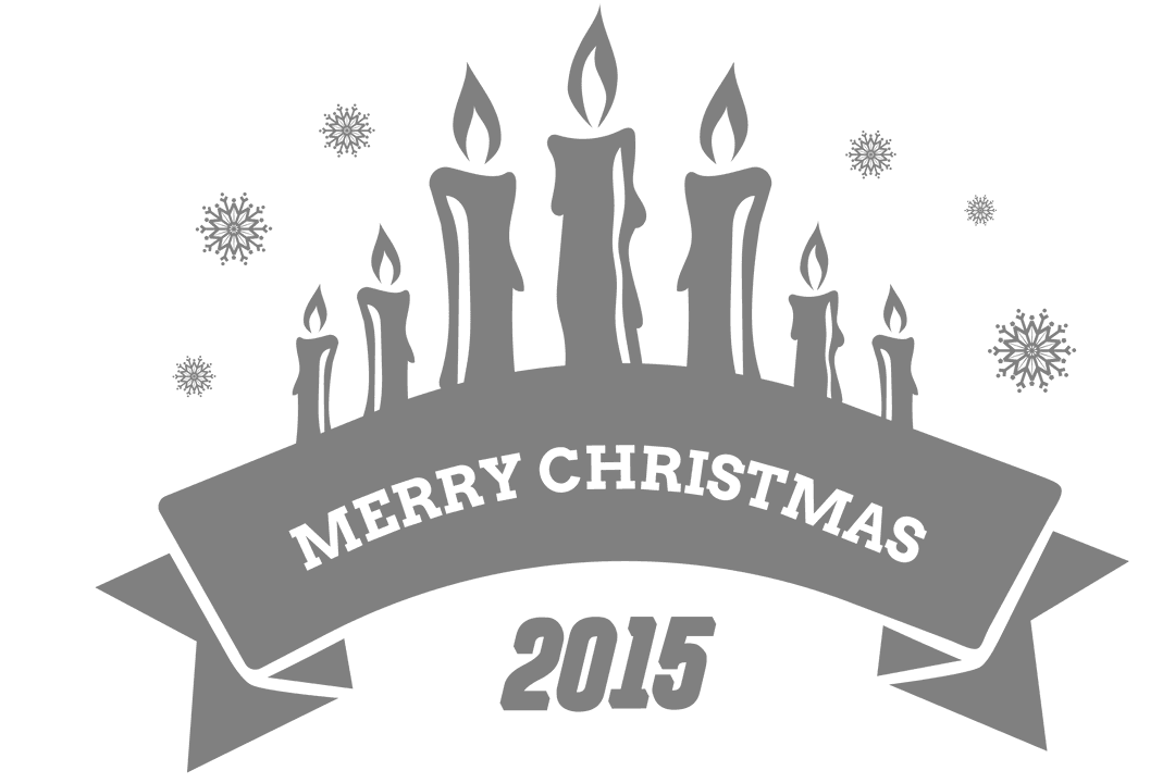 Retro Merry Christmas Banner with Candles on Transparent Background