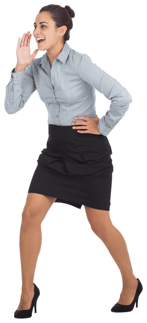 Caucasian Businesswoman Shouting on Transparent Background
