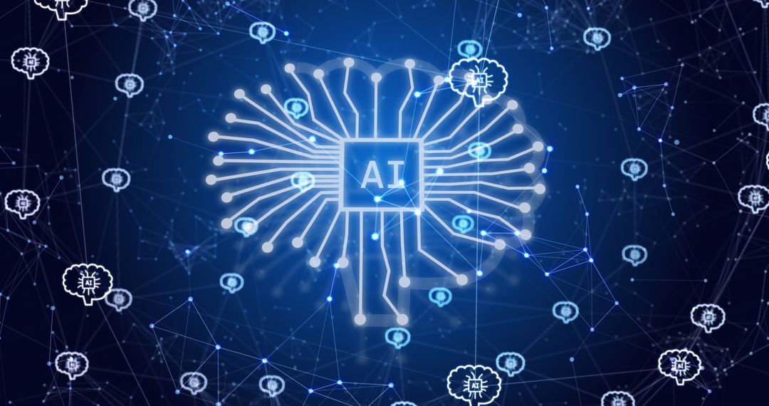 Futuristic AI Brain and Network with Data Connections