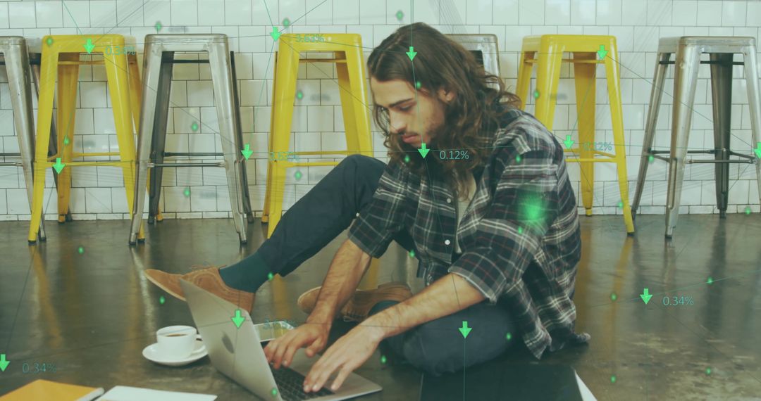 Digital Nomad Analyzing Market Trends in Cafe Setting