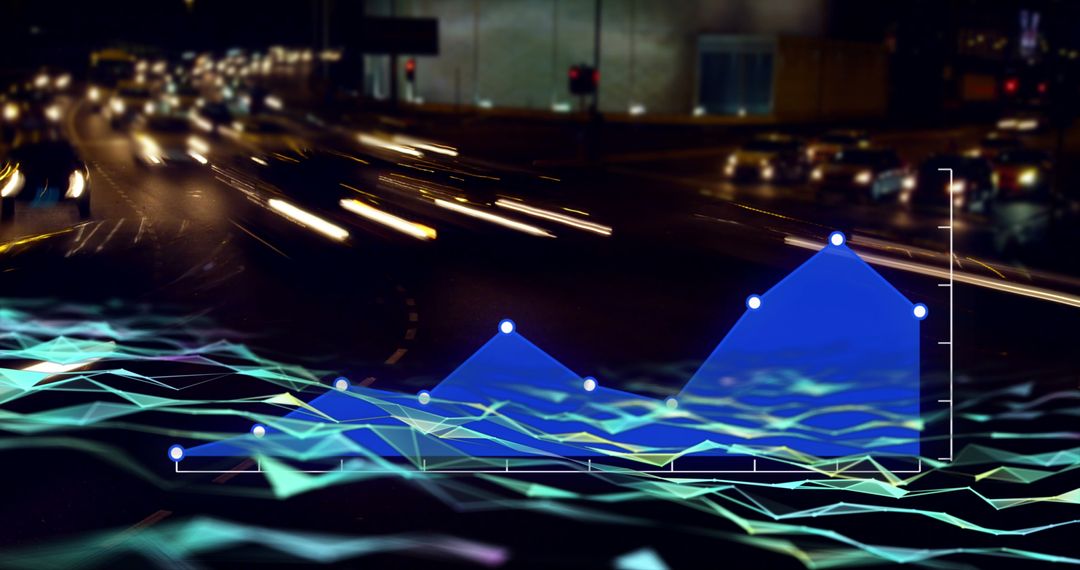 Futuristic Data Visuals in Night Cityscape Setting