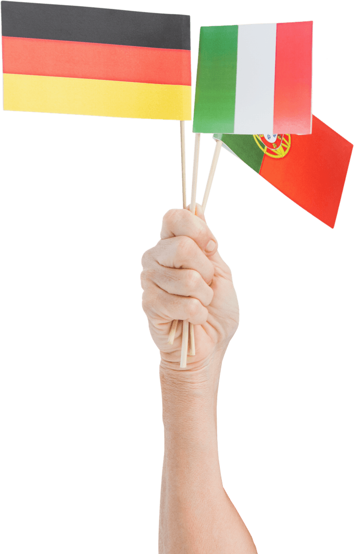 Hand Raising International Flags Transparent Concept