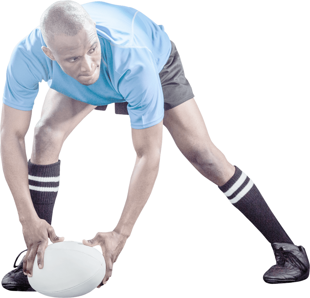 Transparent Rugby Player Holding Ball in Ready Position