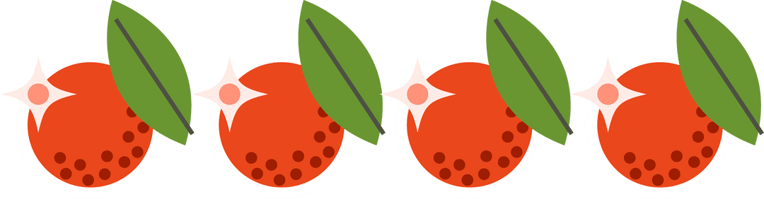 Four Flat Design Fruit Icons with Leaves on Transparent Background