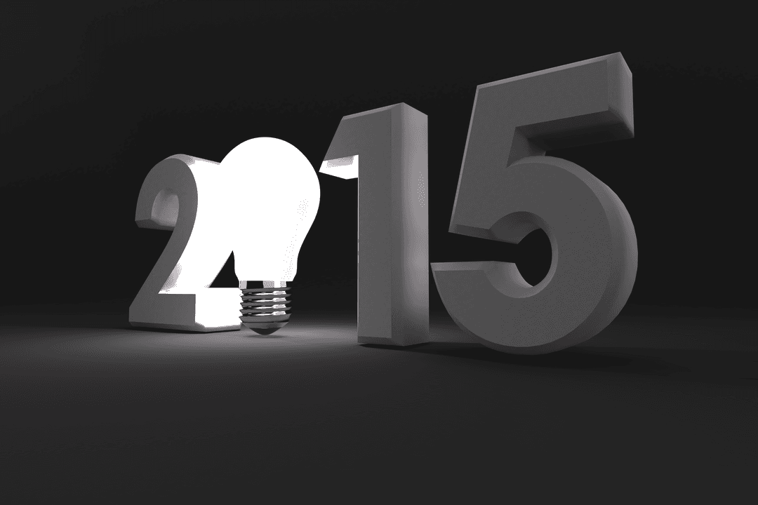 2015 With Glowing Light Bulb on Transparent Background