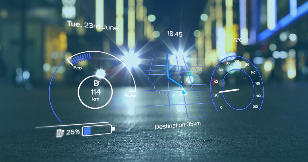 Futuristic Electric Car Dashboard Interface In City