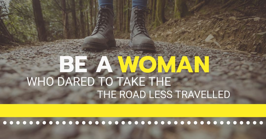 Empowering Message with Boots on Forest Path