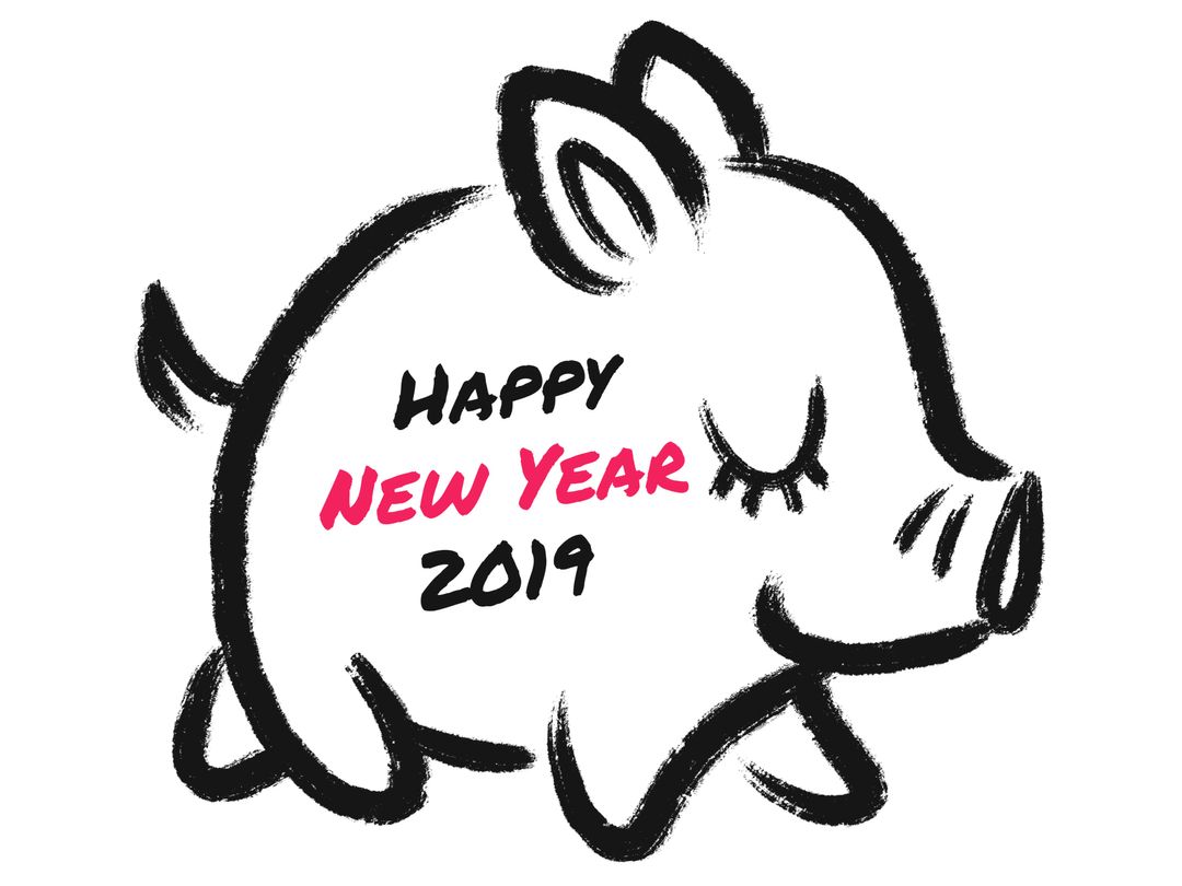 Happy New Year 2019 Pig Illustration for Festive Greetings