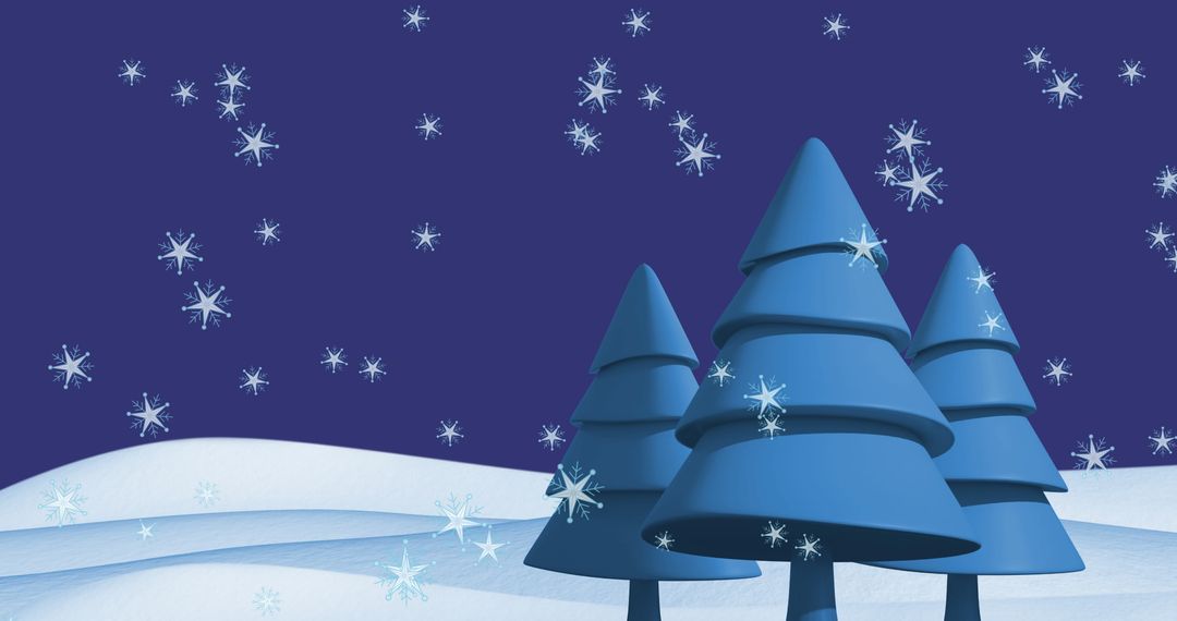 Winter Wonderland with Stylized Fir Trees and Falling Snowflakes