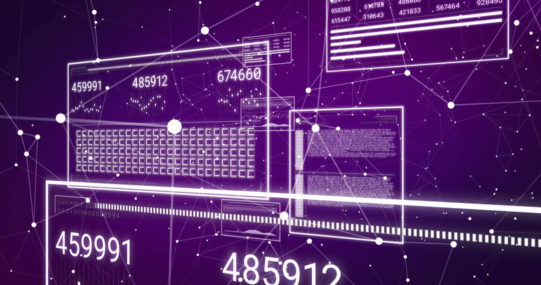 Futuristic Data Processing Interface on Purple Background
