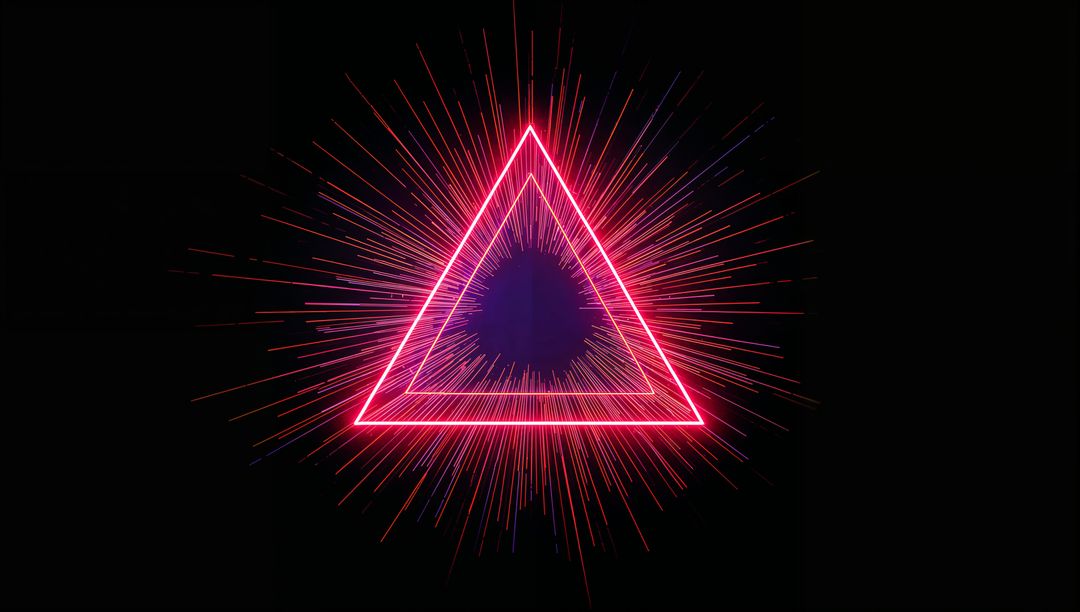 Neon Pink Triangle Radiating Energy in Dark Abstract Space