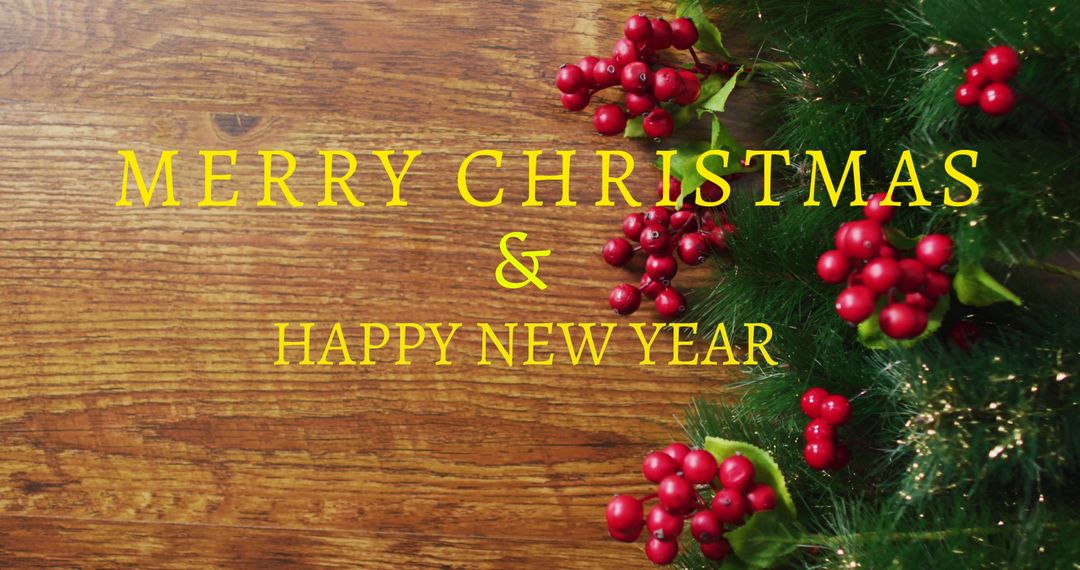 Festive Message with Holly Berries for Christmas and New Year