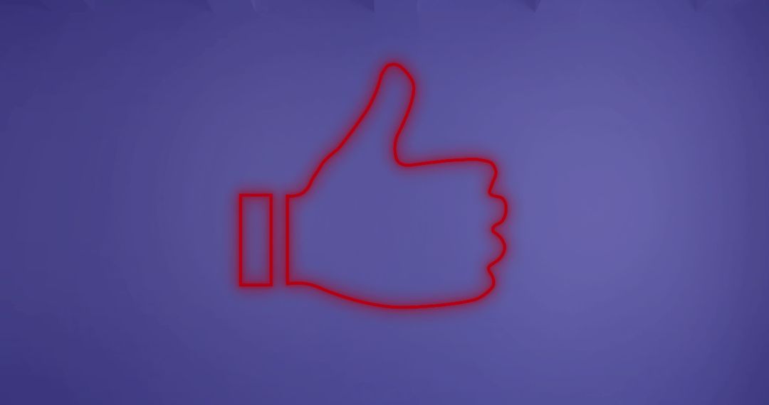Red Neon Thumbs Up Icon on Blue Backdrop