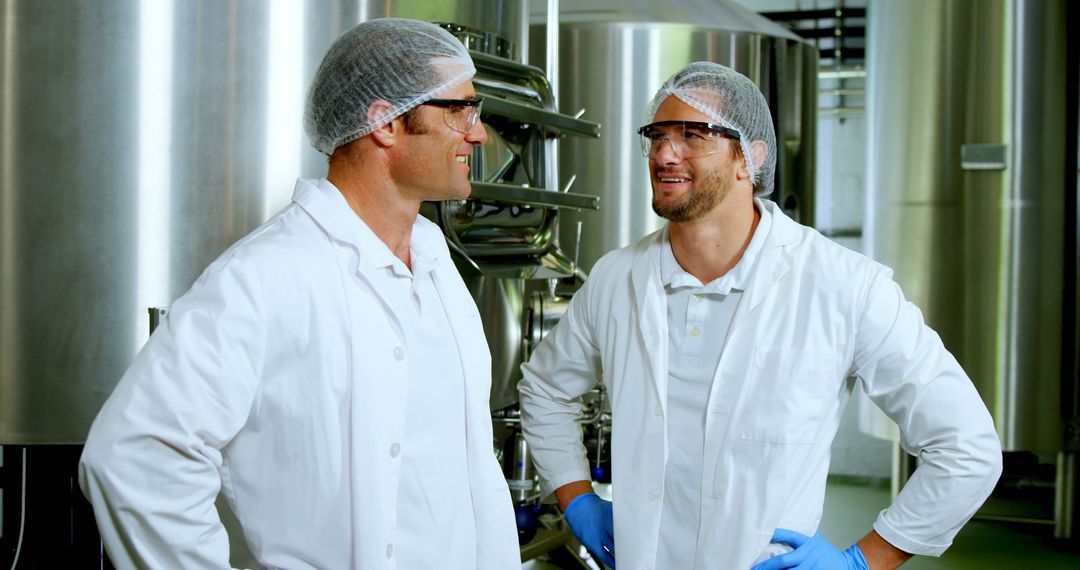 Smiling Workers in Clean Uniforms at Food Processing Plant - Free Images, Stock Photos and Pictures on Pikwizard.com