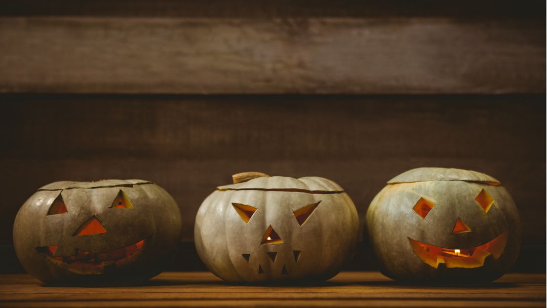 Three Jack-o'-Lanterns with Spooky Faces for Halloween Decorations - Download Free Stock Templates Pikwizard.com