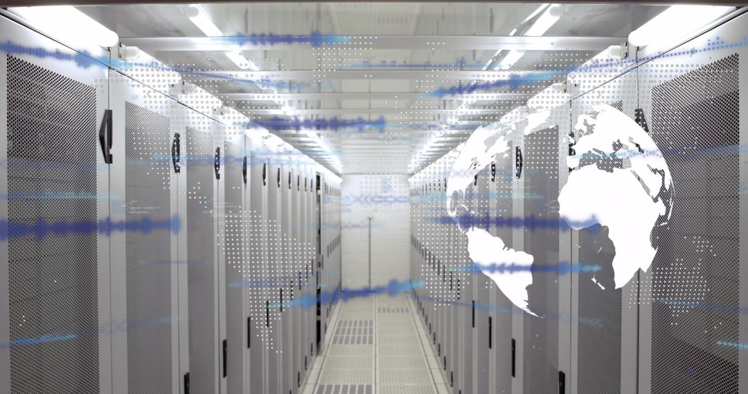 digital data processing in modern server room with globe projection - Free Images, Stock Photos and Pictures on Pikwizard.com