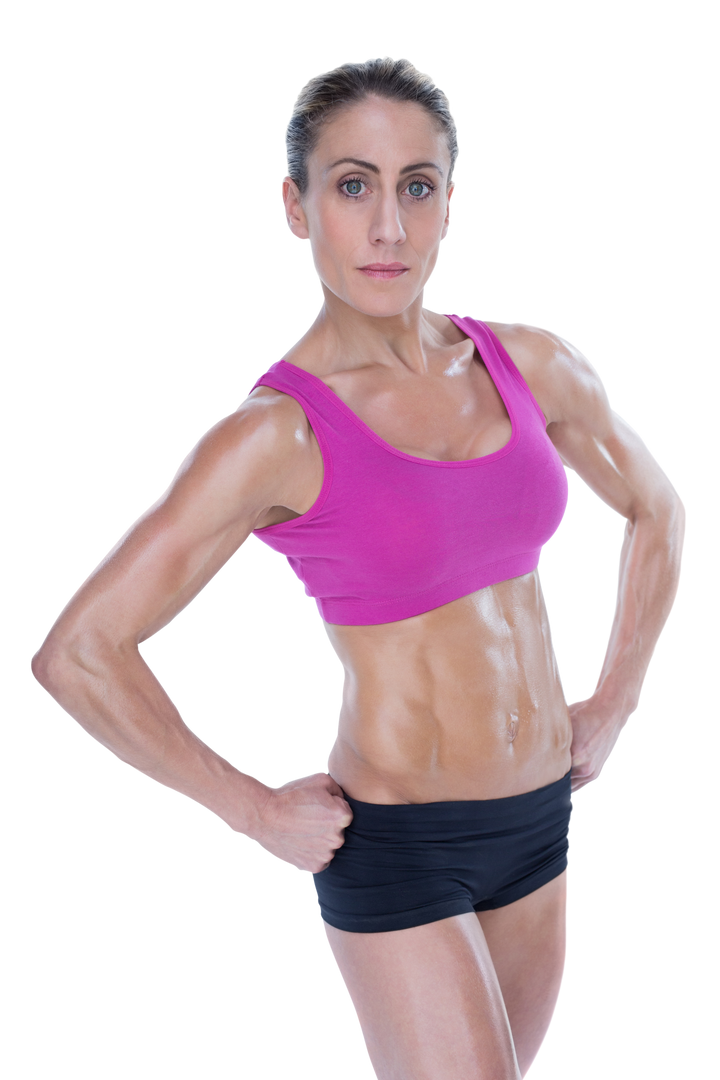 Confident Female Bodybuilder Posing with Hands on Hips Transparent - Download Free Stock Images Pikwizard.com