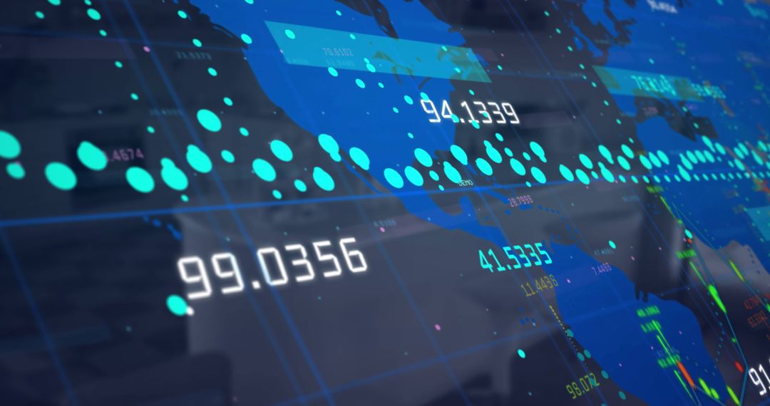 Digital Financial Charts with Global Map Background