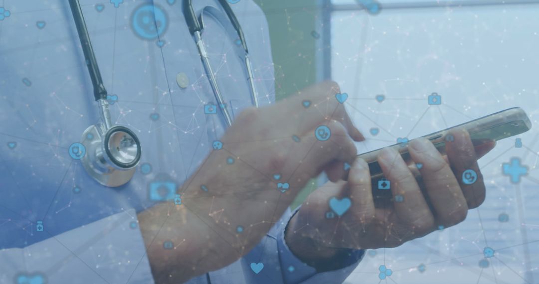 Digital Healthcare Network and Connectivity Displayed by Doctor Using Smartphone