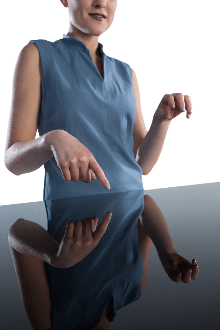 Businesswoman Engaging with Transparent Imaginary Interface