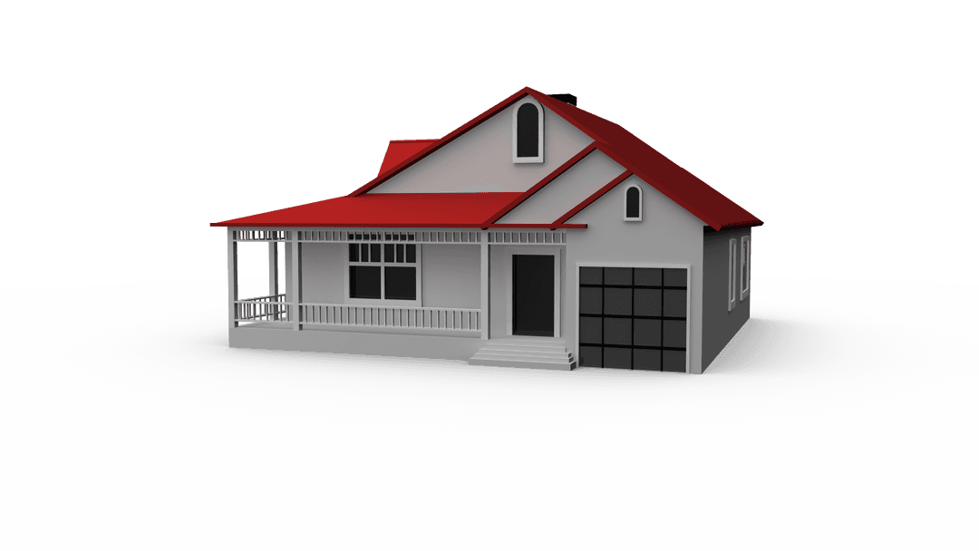 White House with Red Roof on Transparent Background