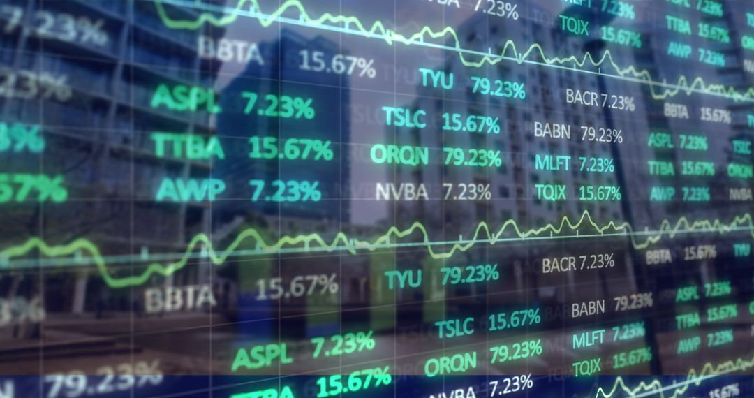 Financial Data Technology Display Over Cityscape