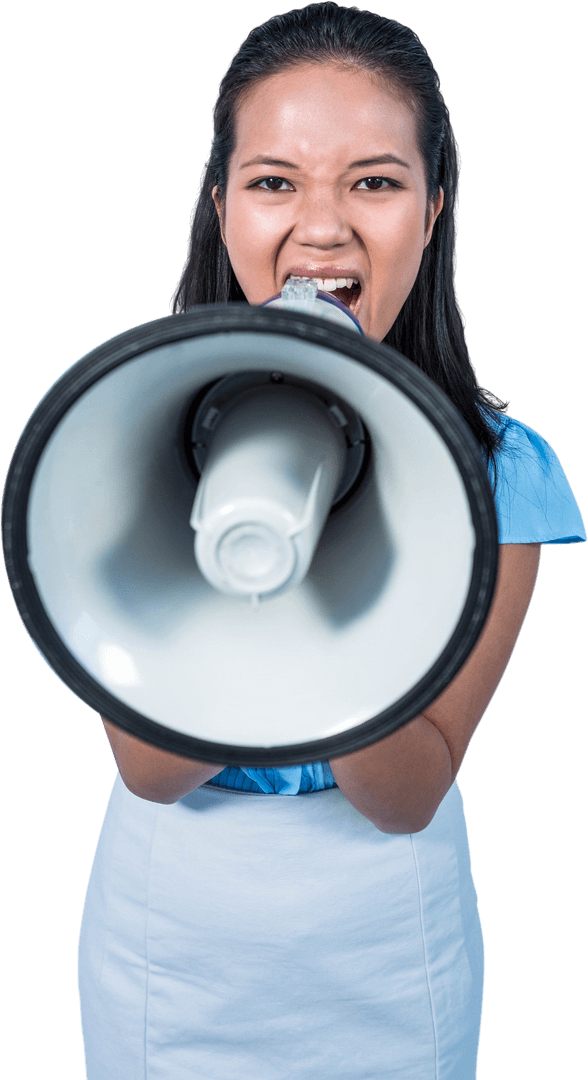 Businesswoman Shouting Using Transparent Megaphone, Expressing Leadership