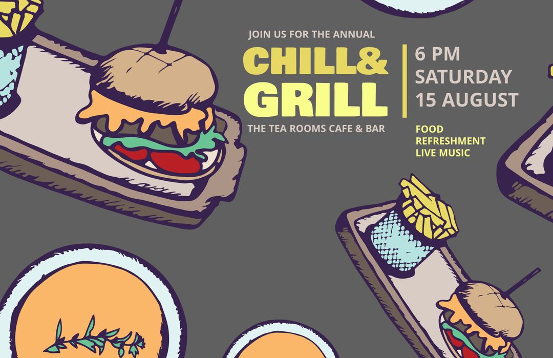 Annual Chill & Grill Event Design with Burgers and Drinks - Download Free Stock Templates Pikwizard.com