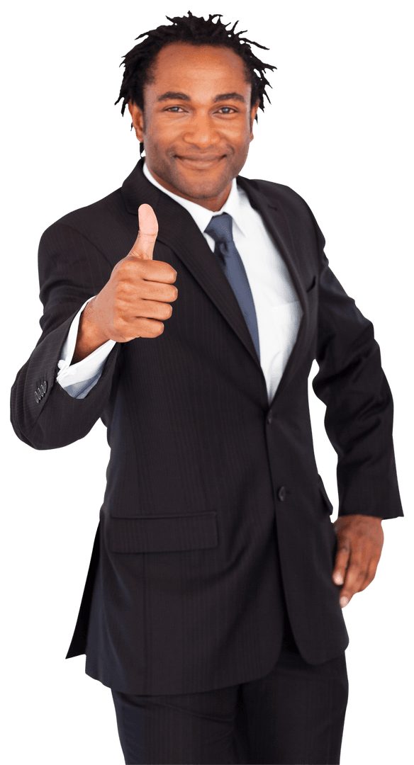Confident Businessman Gesturing Thumb Up with Stylish Suit Transparent