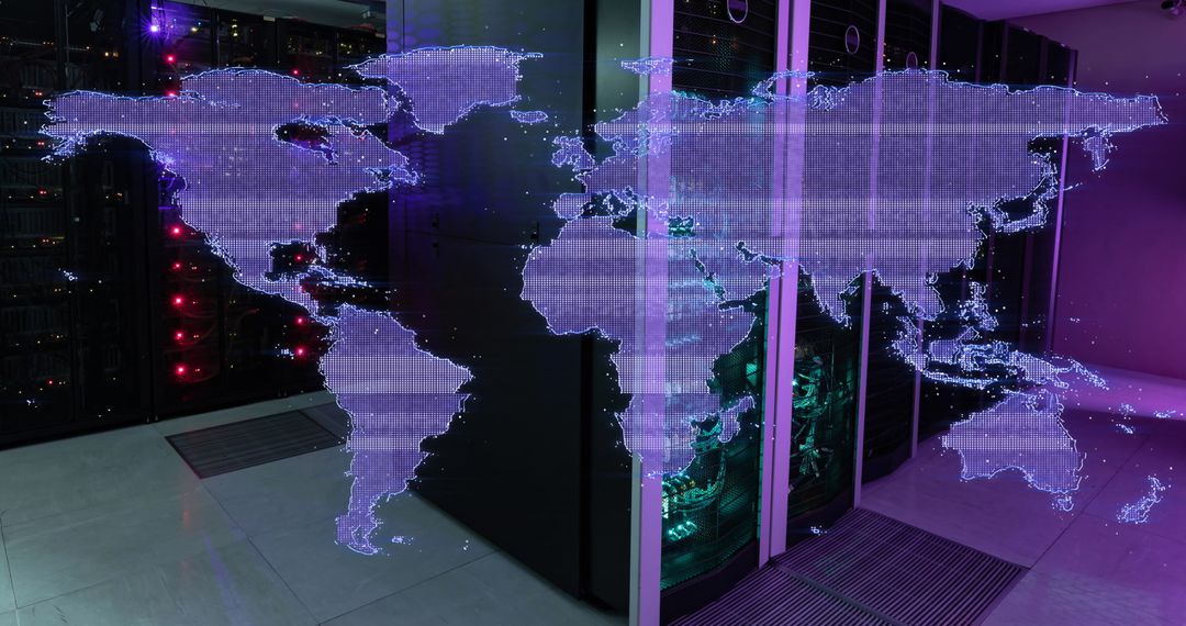 Glitch Map Overlay in Modern Data Center Server Room
