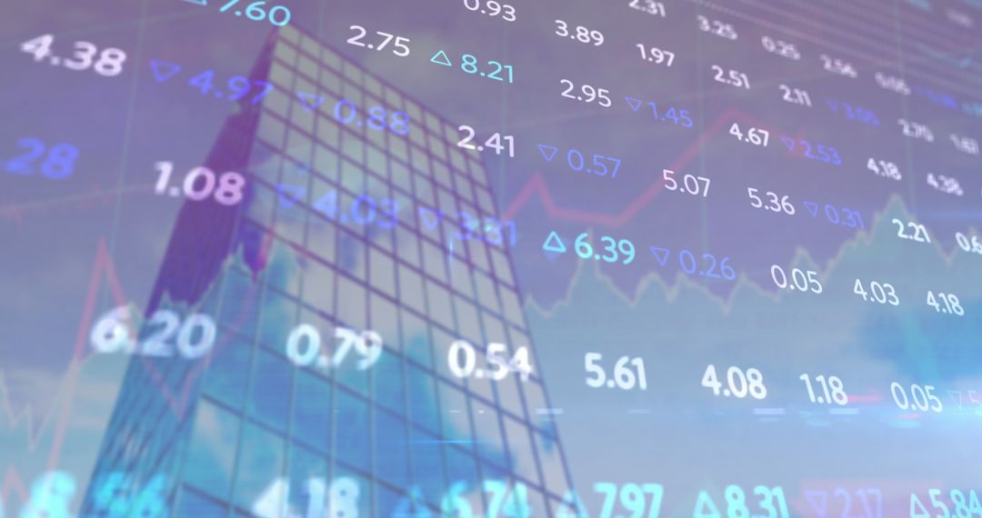 Stock Market Data Overlaying Skyline with Digital Graphics