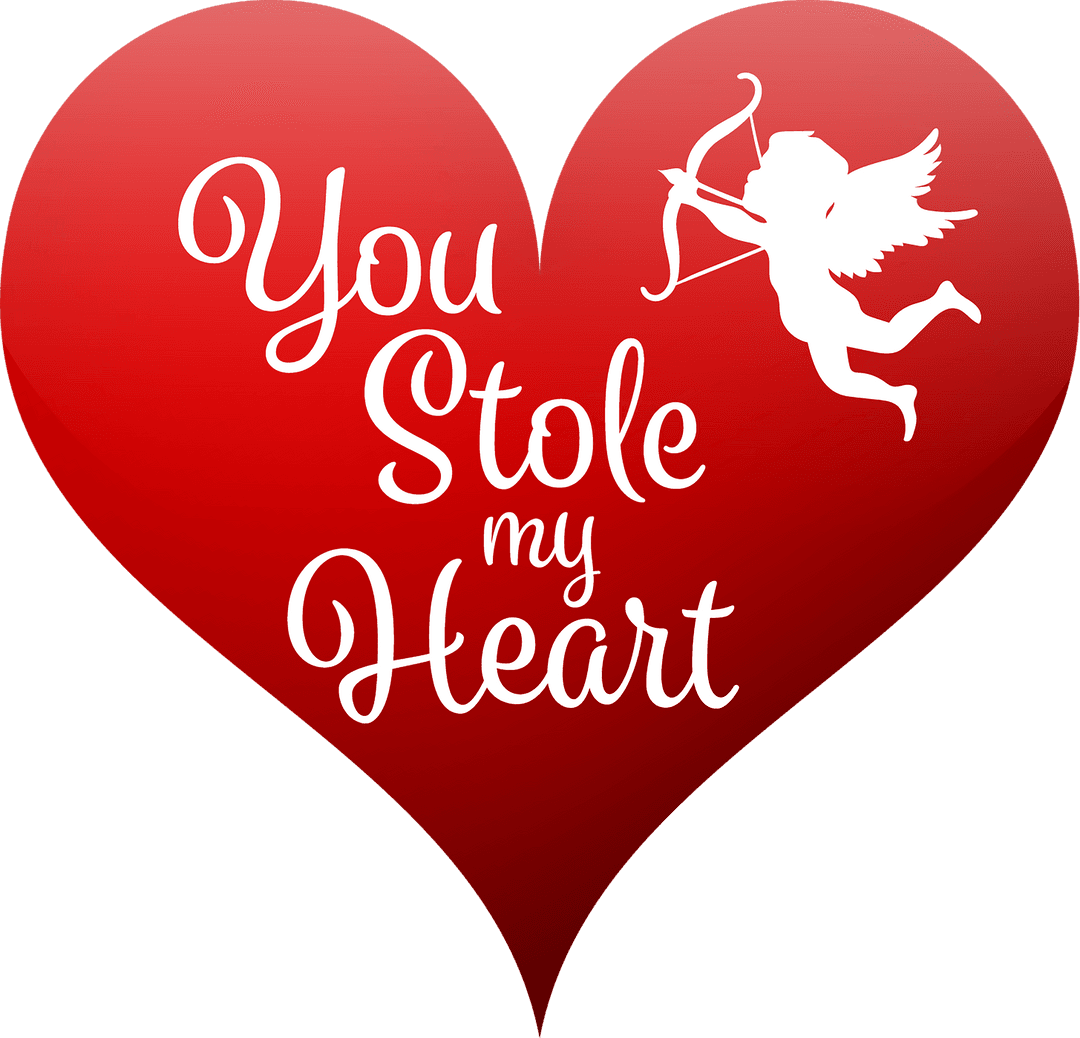 Romantic Heart with Cupid Silhouette Transparent Background